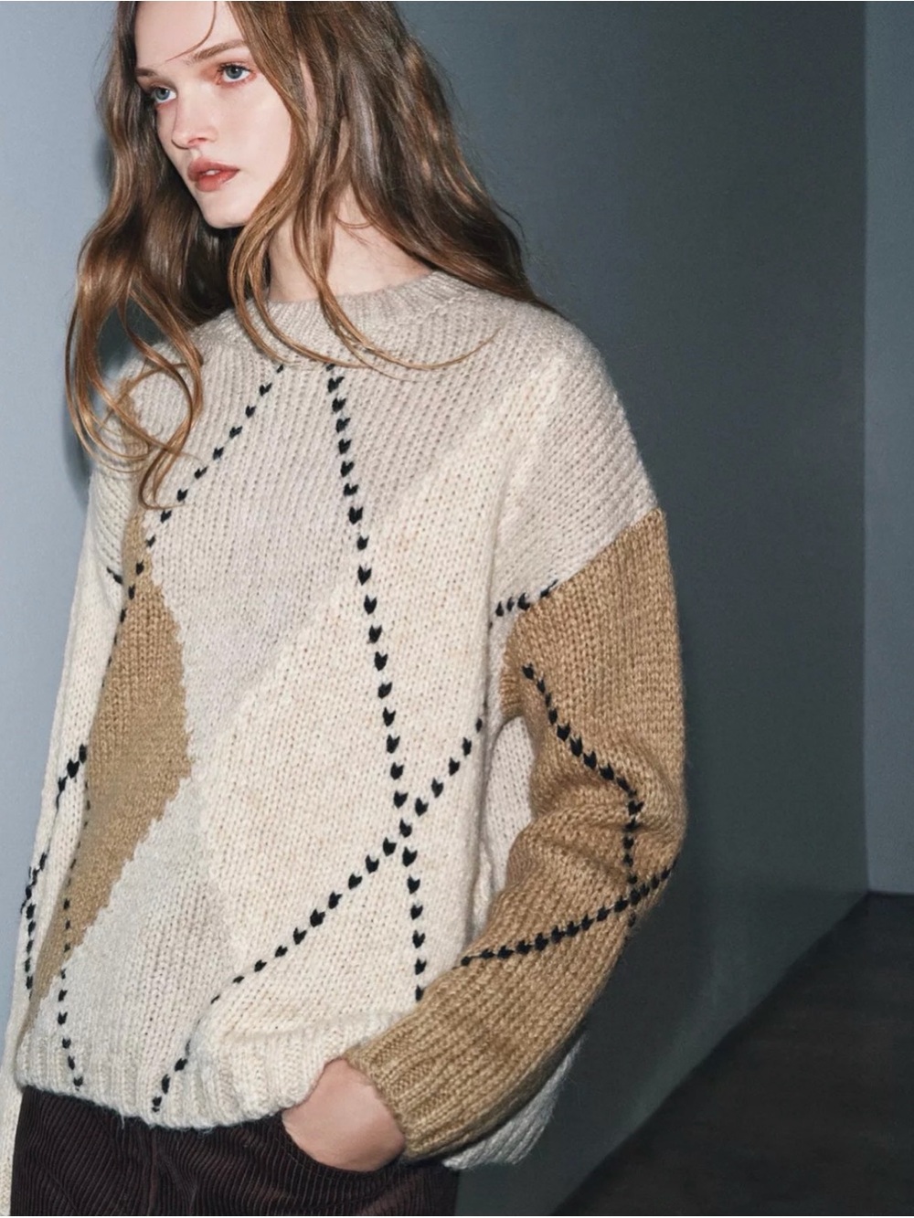 Zara Diamond Knit Wool-Blend Knit Sweater